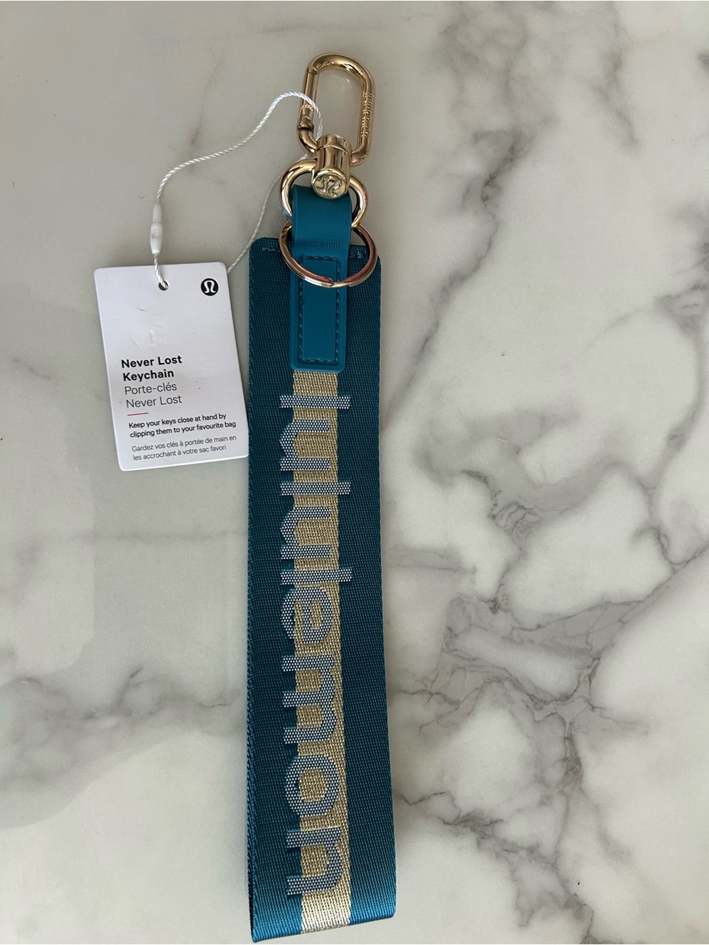 Lululemon Never Lost Teal & Gold Keychain Strap